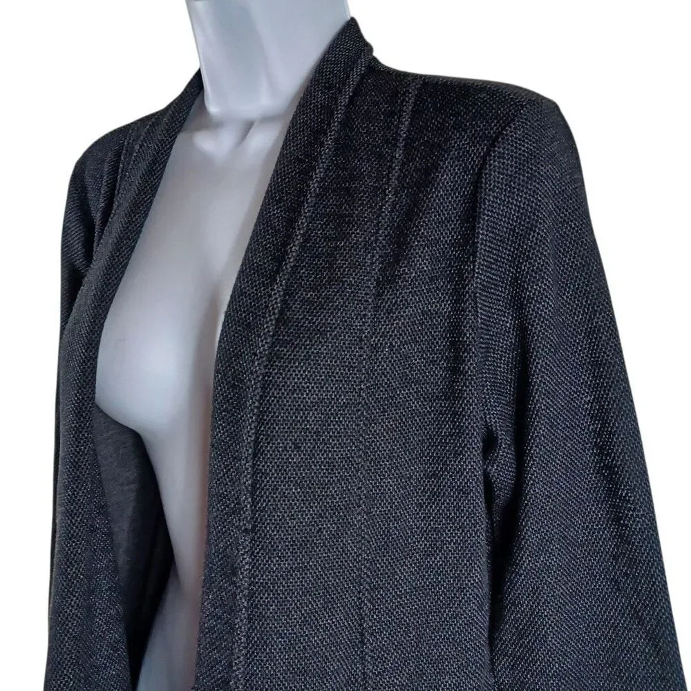 Eileen Fisher M Charcoal Open Blazer Textured Lightweight Capsule Minimalist